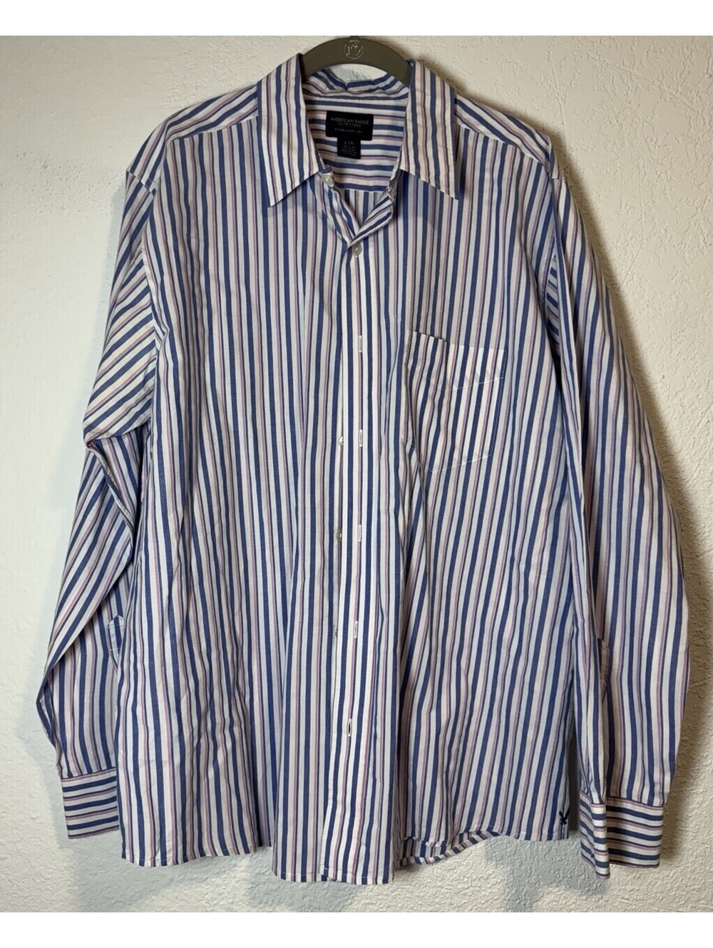 Men's American Eagle Long Sleeve Striped Button-Down Dress Shirt - Large